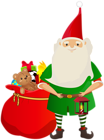 Christmas Elf and Santa Claus Sack with Toys PNG Clipart