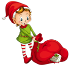 Christmas Elf with Santa Bag Clipart