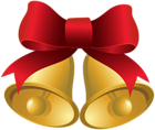 Christmas Gold Bells with Red Bow PNG Clipart Image