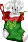 Christmas Green Stocking with Puppy PNG Clipart