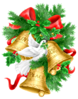 Christmas Pine Branch Golden Bells and Doves PNG Clipart