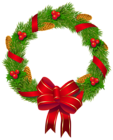 Christmas Pine Wreath with Red Bow PNG Clipart Image