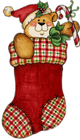 Christmas Red Stocking with Bear Transparent PNG Clipart