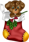 Christmas Red Stocking with Puppy PNG Clipart