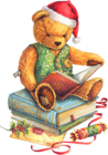 Christmas Teddy Bear with Santa Hat and Books PNG Clipart
