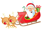 Cute Santa with Sleigh PNG Clipart Image