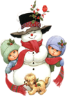 Cute Snowman Kids and Puppy Clipart