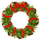 Green Christmas Pine Wreath with Red Ribbon PNG Clipart Image