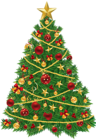 Large Transparent Christmas Tree with Red and Gold Ornaments Clipart
