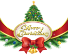Merry Christmas with Tree and Bow PNG Clipart Image