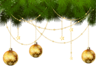Pine Branches and Christmas Ornaments Transparent PNG Clip Art
