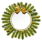 Pine and Gold Bow Christmas Decoration PNG Clipart Image