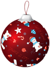 Red Christmas Ball with Snowman PNG Clip Art Image