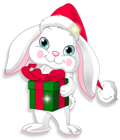 Transparent Christmas Bunny with Gift Clipart