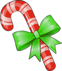 Transparent Christmas Candy Cane with Green Bow PNG Clipart