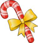 Transparent Christmas Candy Cane with Yellow Bow PNG Clipart