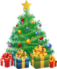 Transparent Christmas Green Tree with Gifts PNG Picture