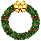 Transparent Christmas Pine Wreath with Gold Bow PNG Clipart