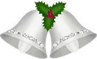 Transparent Christmas Silver Bells with Mistletoe Clipart