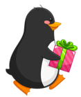 Transparent Penguin with Gift PNG Clipart