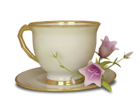 Cream and Gold Tea Cup with Pink Flower Large Transparent Clipart