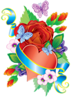 Heart and Flowers PNG Decorative Element