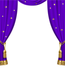 Transparent Purple Curtains with Gold Tassels and Stars