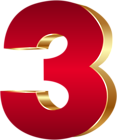 3D Number Three Red Gold PNG Clip Art Image