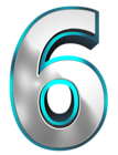 Metallic and Blue Number Six PNG Clipart Image