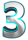 Metallic and Blue Number Three PNG Clipart Image