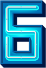 Number Six Blue Neon PNG Clip Art Image