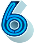 Number Six Neon Blue PNG Clip Art Image