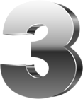 Number Three 3D Silver PNG Clip Art Image