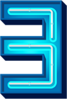 Number Three Blue Neon PNG Clip Art Image