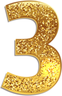 Number Three Gold Shining PNG Clip Art Image