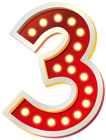 Red Number Three with Lights PNG Clip Art Image