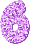 Six 6 Number Violet Glitter PNG Clipart