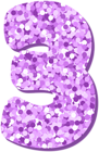 Three 3 Number Violet Glitter PNG Clipart