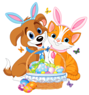 Cute Puppy and Kitten with Easter Bunny Ears and Basket