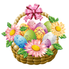 Easter Basket with Easter Eggs and Flowers PNG Picture