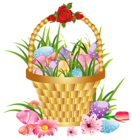 Easter Basket with Eggs and Flowers PNG Picture Clipart