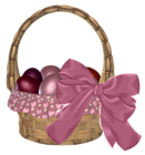 Easter Basket with Eggs and Pink Bow PNG Clipart Picture