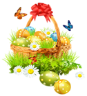 Easter Basket with Eggsand Butterflies PNG Clipart Picture