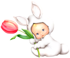 Easter Bunny Kid with Tulip PNG Clipart Picture