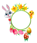 Easter Bunny and Chicken with Round Frame Transparent Clipart