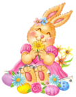 Easter Bunny with Eggs and Flowers PNG Clipart