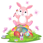 Easter Bunny with Eggs and Grass PNG Clipart Picture