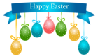 Happy Easter Banner with Hanging Eggs Transparent PNG Clip Art Image