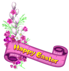 Pink Happy Easter Banner and Flowers