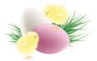 Transparent Easter Chickens Eggs and Grass PNG Clipart Picture